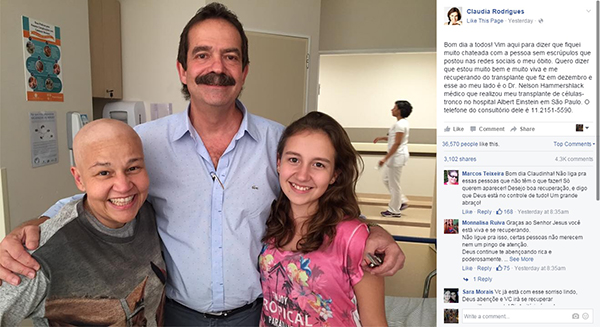 Claudia Rodrigues publica desabafo no Facebook após boato sobre sua morte nas redes sociais