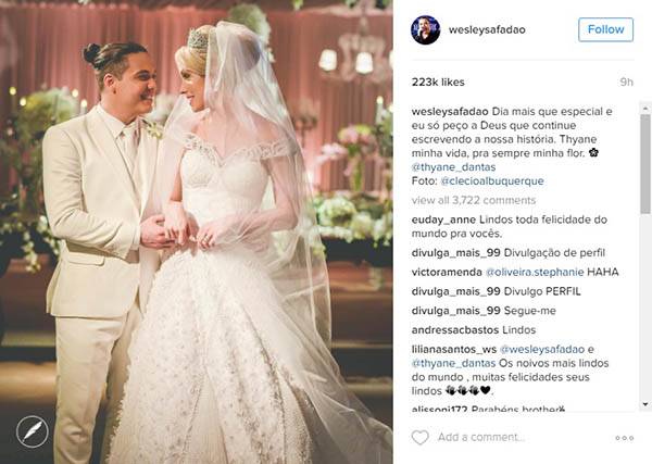 Thyane Dantas, esposa de Wesley Safadão, usa vestido de cerca de 72 000 reais em casamento