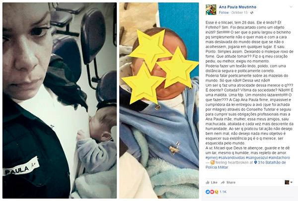 Policial Militar comove internautas ao amamentar filho de desconhecida e fazer desabafo no Facebook