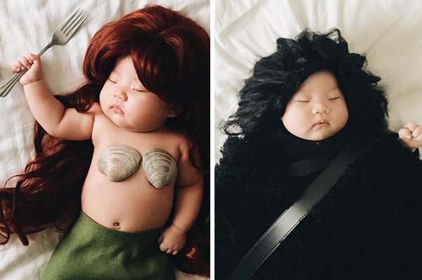 Mamãe aproveita os cochilos da filha de 4 meses para fazer fotos fofas e muito criativas