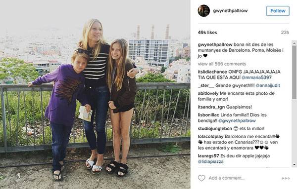 Gwyneth Paltrow publica foto ao lado dos filhos em viagem a Barcelona