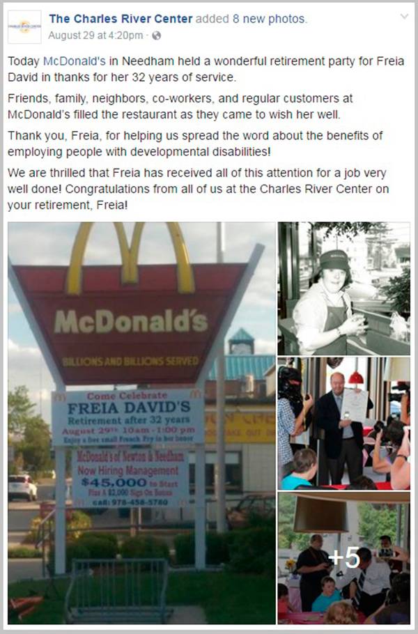 Após 32 anos no McDonald’s, mulher com Síndrome de Down ganha festa de aposentadoria inesquecível
