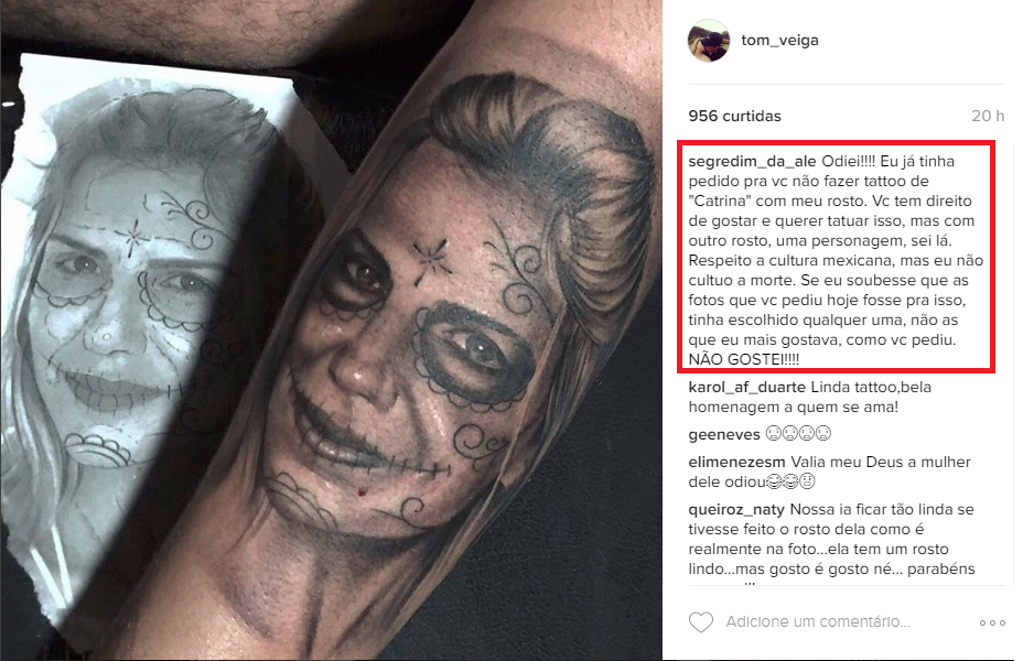 Tom Veiga, intérprete do Louro José, faz tatuagem em homenagem a esposa e é criticado por ela no Instagram