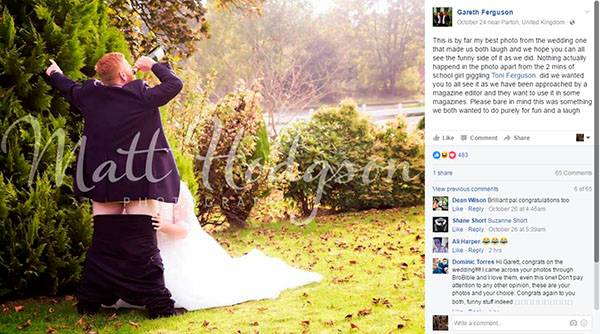 Após publicar clique inusitado de casamento, casal é criticado e provoca polêmica no Facebook