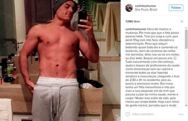 Sem camisa, Carlinhos do “Pânico na Band” exibe boa forma e comemora transformação e nova fase