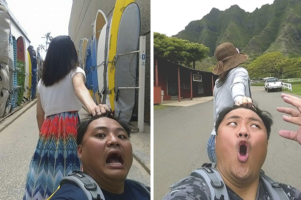 Turistas satirizam famosa série do Instagram em fotos divertidas de férias