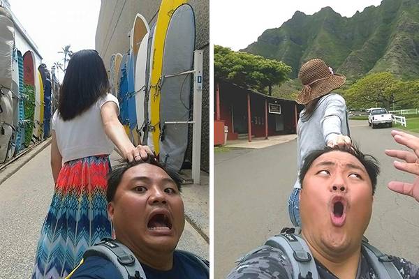 Turistas satirizam famosa série do Instagram em fotos divertidas de férias