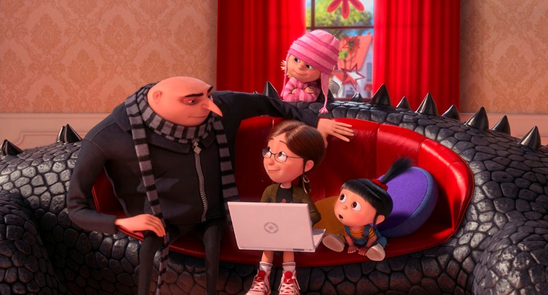 Meu Malvado Favorito 2: ex-vilão Gru com suas filhas Margô, Edith e Agnes Meu Malvado Favorito 2: ex-vilão Gru com suas filhas Margô, Edith e Agnes