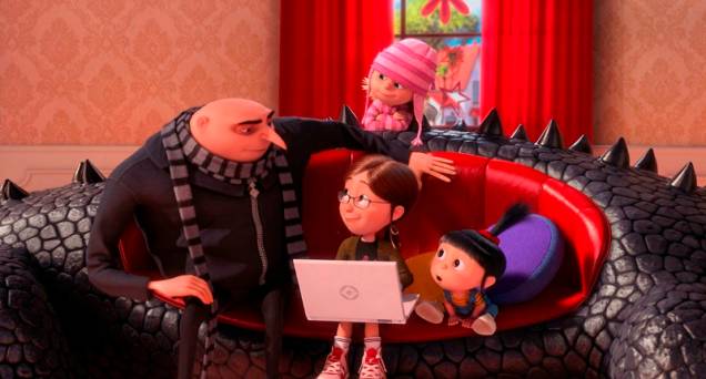 Meu Malvado Favorito 2: ex-vilão Gru com suas filhas Margô, Edith e Agnes Meu Malvado Favorito 2: ex-vilão Gru com suas filhas Margô, Edith e Agnes