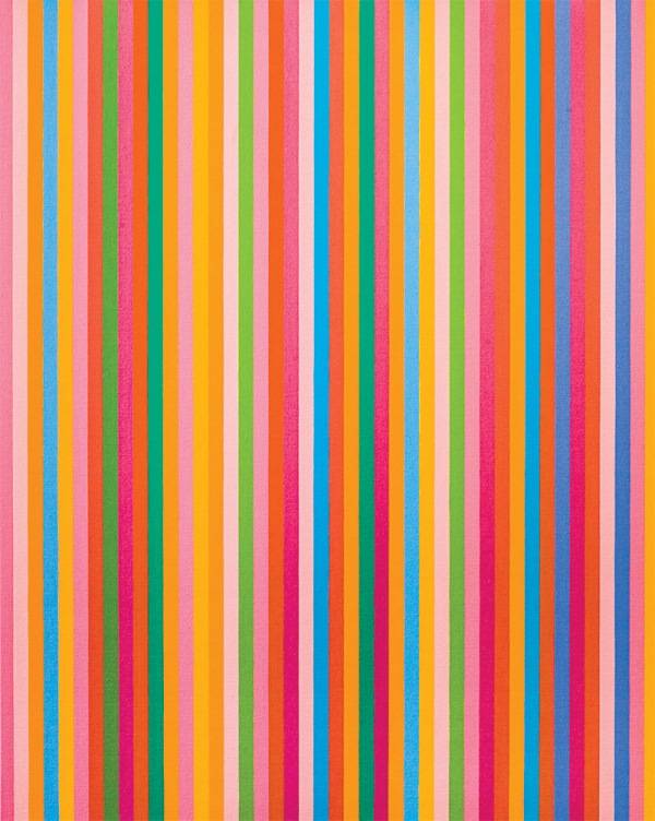 Diver, óleo da artista inglesa Bridget Riley: a tela integra a mostra Buzz