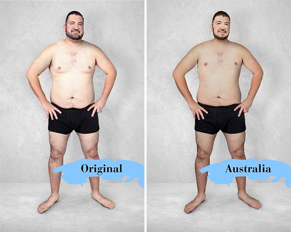 Designers editam corpo de homem para mostrar os diferentes padrões de beleza do mundo