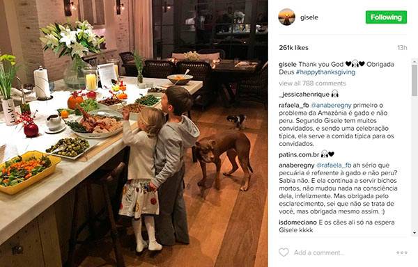 Gisele Bündchen mostra detalhes da comemoração do Dia de Ação de Graças em família