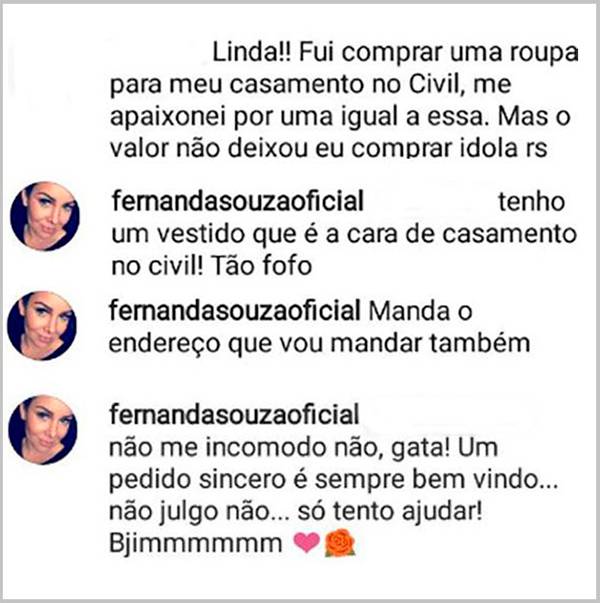 Fernanda Souza surpreende e empresta vestido e acessórios para que duas fãs celebrem ocasiões especiais