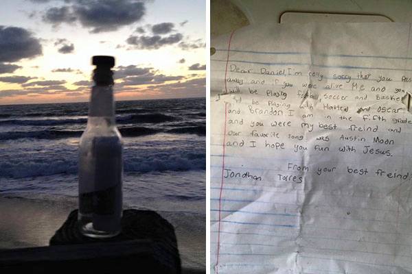 Homem encontra garrafa com bilhete emocionante escrito por garotinho de 11 anos e colocado ao caminhar na praia