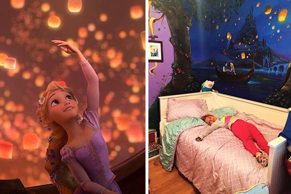 Mãe e artista, mulher passa 60 horas pintando um mural realista inspirado no filme “Enrolados” para a filha