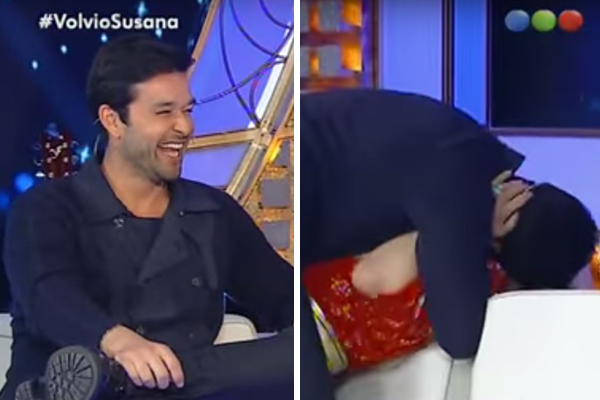 Sérgio Marone surpreende apresentadora com beijo durante promoção de “Os Dez Mandamentos” na Argentina