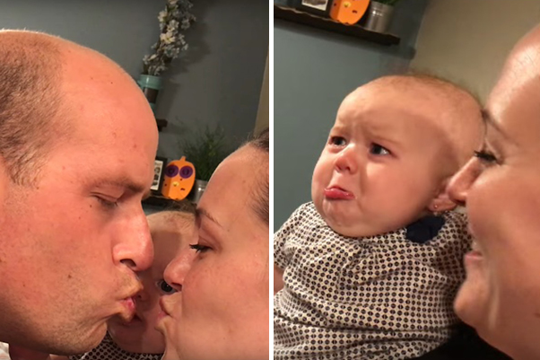 Bebê tem “crise de ciúmes” após ver os pais se beijando e reação chama a atenção da internet