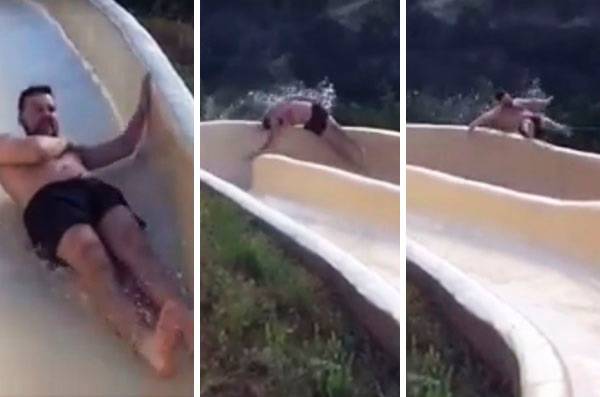 Em vídeo, homem sofre acidente bizarro, “voa” para fora de toboágua e cai em penhasco