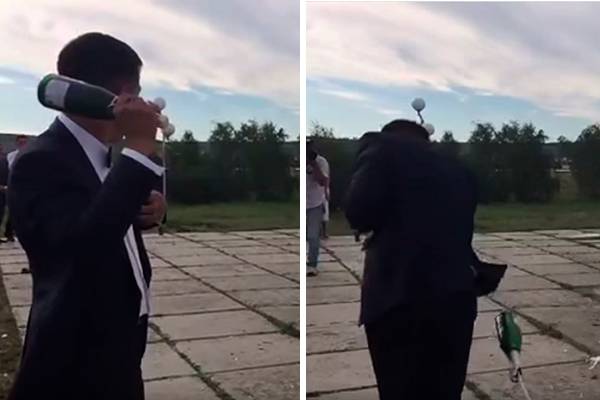 Rapaz é surpreendido por garrafa de champanhe vingativa em vídeo divertido