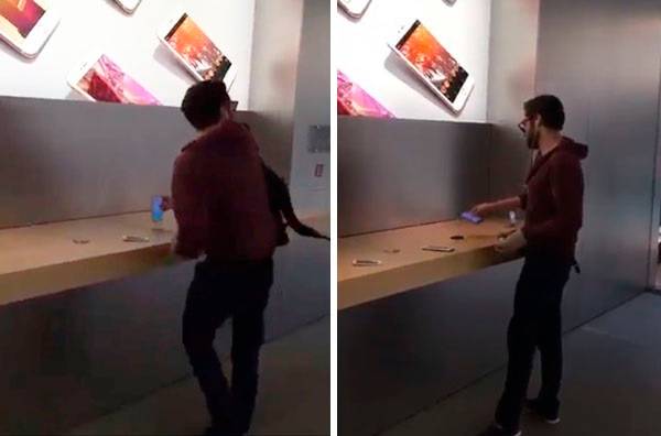 Cinegrafista registra rapaz de 30 anos que invadiu loja da Apple e destruiu aparelhos eletrônicos
