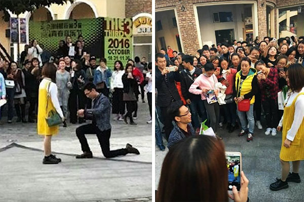 Na China, pedido de casamento inusitado termina com “não” da noiva e até agressão física