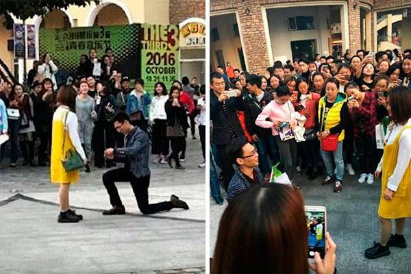 Na China, pedido de casamento inusitado termina com “não” da noiva e até agressão física