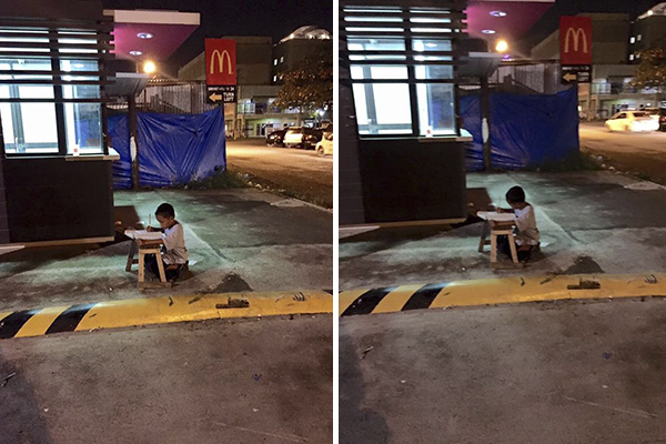 Vida de garotinho muda após sua foto estudando na rua ser compartilhada na web