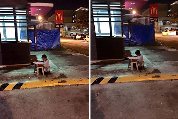 Vida de garotinho muda após sua foto estudando na rua ser compartilhada na web