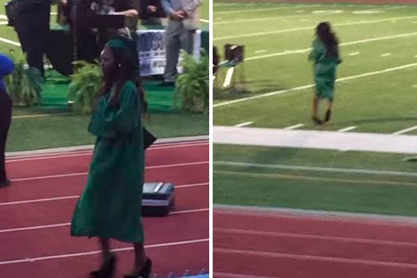 Garota usa salto alto demais para a formatura e dá vexame na frente dos colegas