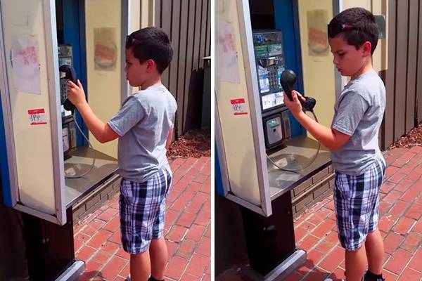 Você vai se sentir velho ao ver este vídeo de um garotinho vendo um telefone público pela primeira vez