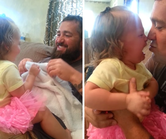 Garotinha não reconhece pai após ele tirar a barba e o resultado é incrivelmente fofo; assista