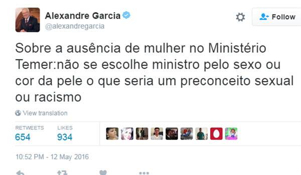 Alexandre Garcia faz comentário polêmico sobre governo Temer e divide internautas