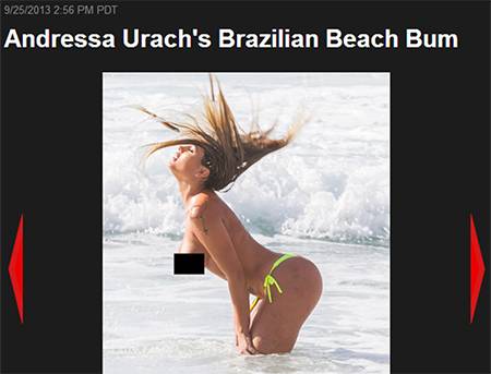 Andressa Urach faz topless em praia de Portugal e vira destaque em site americano