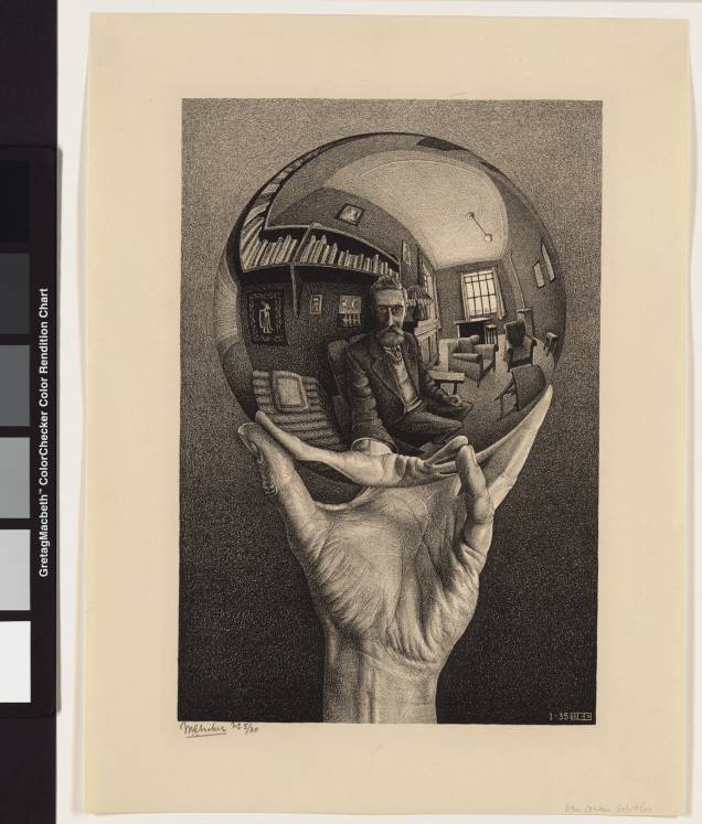 Auto-retrato no Espelho Esférico, de 1950: um dos 95 esplêndidos trabalhos de Escher feitos para desafiar os olhos Auto-retrato no Espelho Esférico, de 1950: um dos 95 esplêndidos trabalhos de Escher feitos para desafiar os olhos