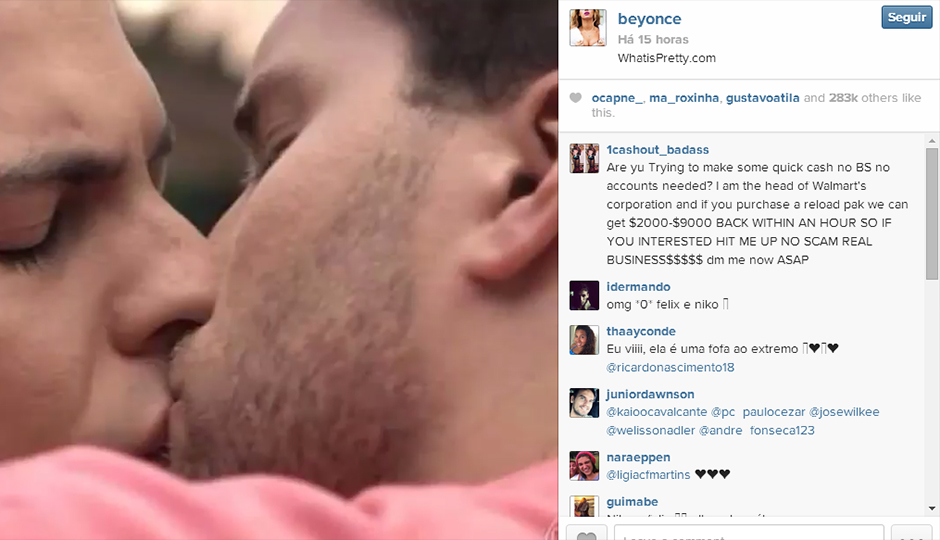 Beyoncé publica na internet vídeo com beijo de Félix e Niko em ‘Amor à Vida’