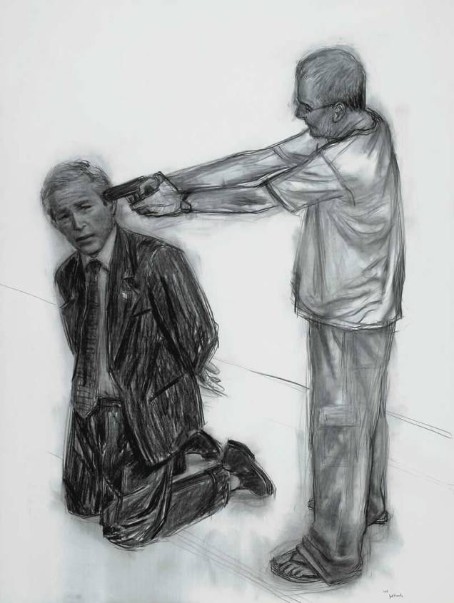 Desenho da polêmica série Inimigos: o artista Gil Vicente “assassina” George W. Bush Desenho da polêmica série Inimigos: o artista Gil Vicente “assassina” George W. Bush