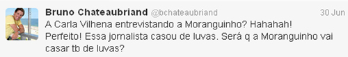 Treta do dia: Carla Vilhena e Bruno Chateaubriand trocam alfinetadas no Twitter