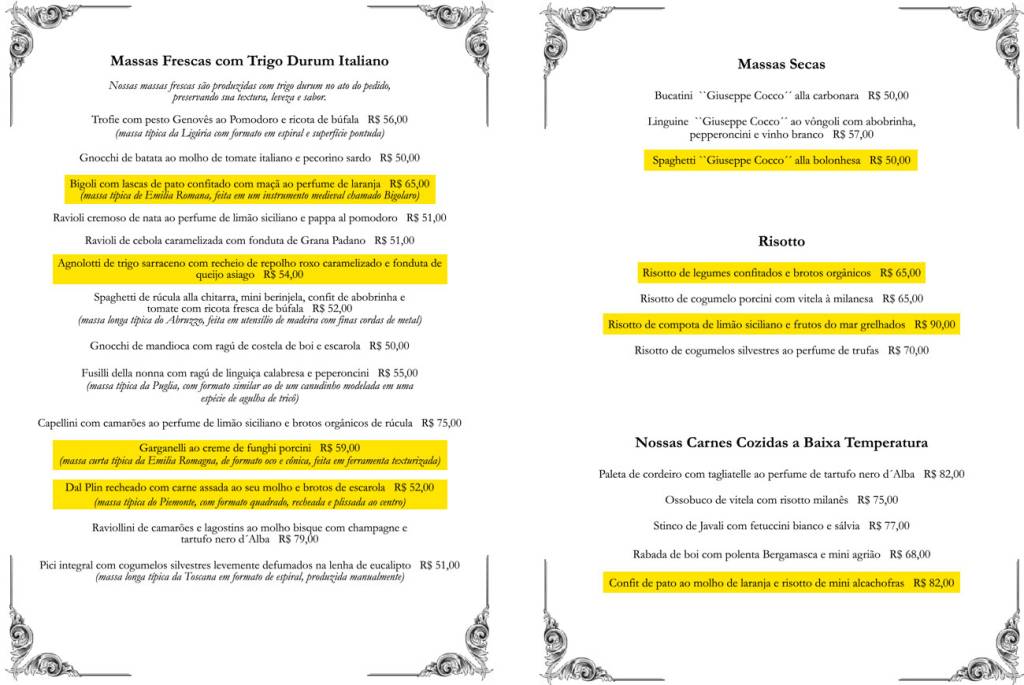 Cardápio do Pomodori reformulado