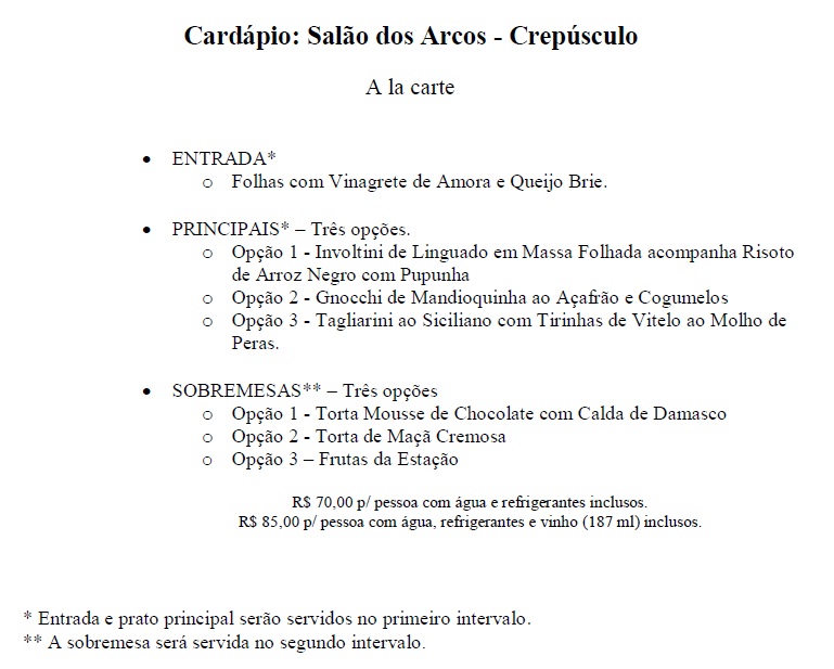Menu para a ópera “Crepúsculo dos Deuses”, no Municipal