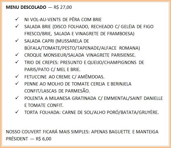 Menu descolado do Brie Restô