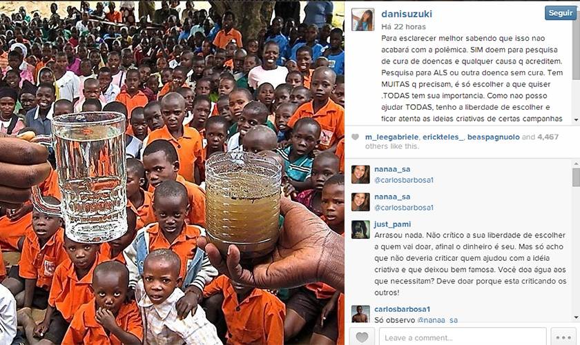 Daniele Suzuki critica “desafio do balde de gelo” em desabafo no Instagram