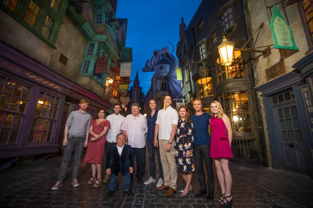 On June 18, 2014, Harry Potter film stars including Helena Bonham Carter (Bellatrix Lestrange), Tom Felton (Draco Malfoy), Matthew Lewis (Neville Longbottom) and others attended an exclusive preview of The Wizarding World of Harry Potter Ð Diagon Alley at Universal Orlando Resort.