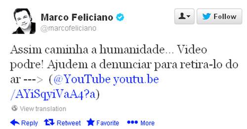 “Vídeo podre”, protesta Marco Feliciano, no Twitter, contra piada do Porta dos Fundos
