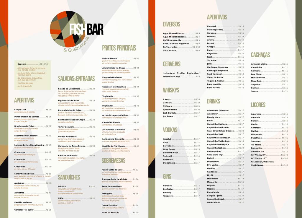 Cardápios do FishBar & Gastronomia