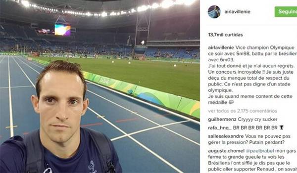 Francês vice-campeão no salto com vara se irrita com torcida brasileira e é detonado na web