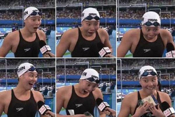 Nadadora chinesa tem reação impagável em entrevista após competição e conquista web