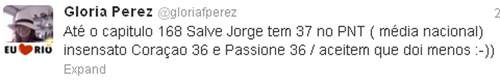 ‘Salve Jorge’: Glória Perez compara números de audiência no Twitter e ataca ‘Bonde do Recalque’