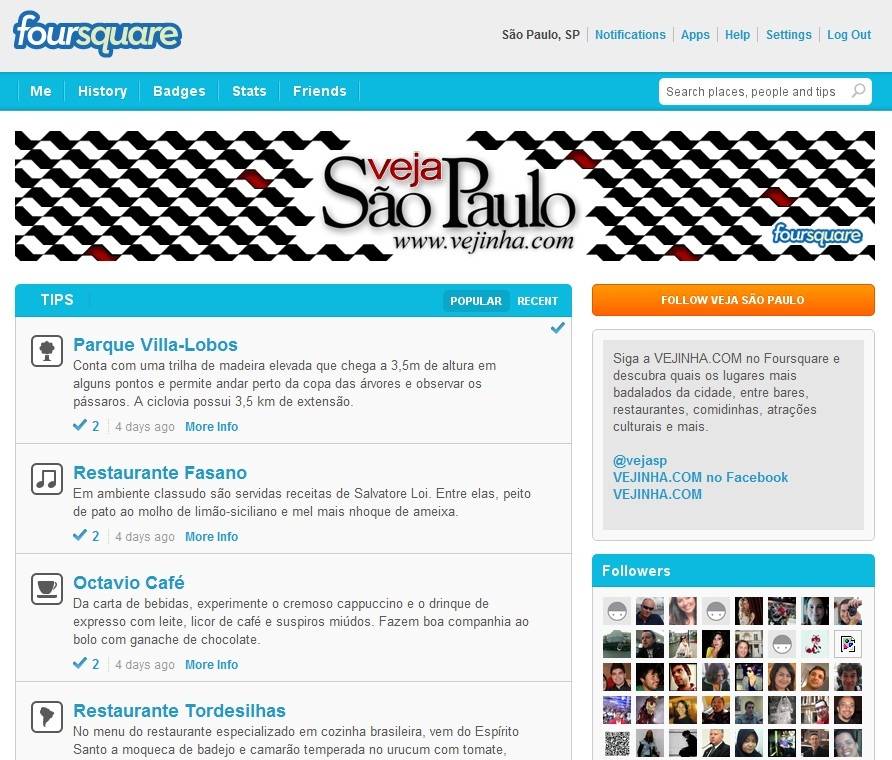 VEJINHA.COM estreia no Foursquare