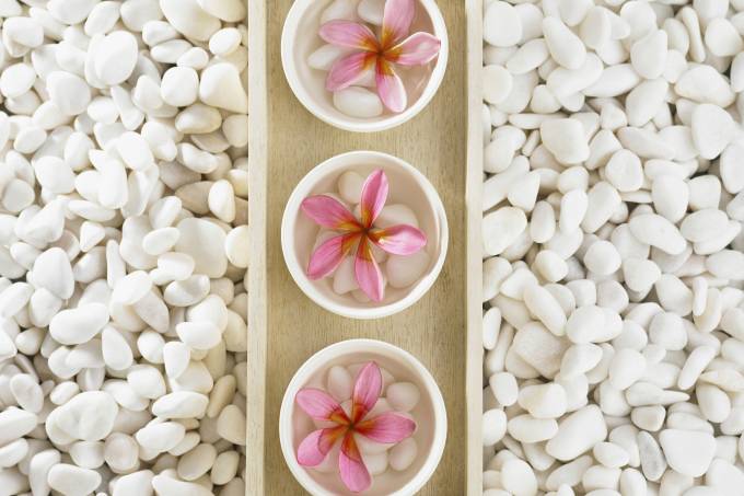 Flowers and pebbles
