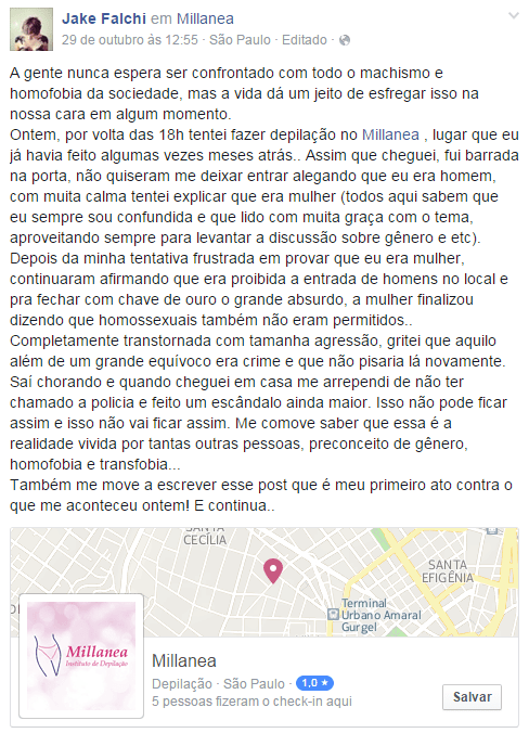 Maquiadora relata episódio de discriminação em clínica de depilação